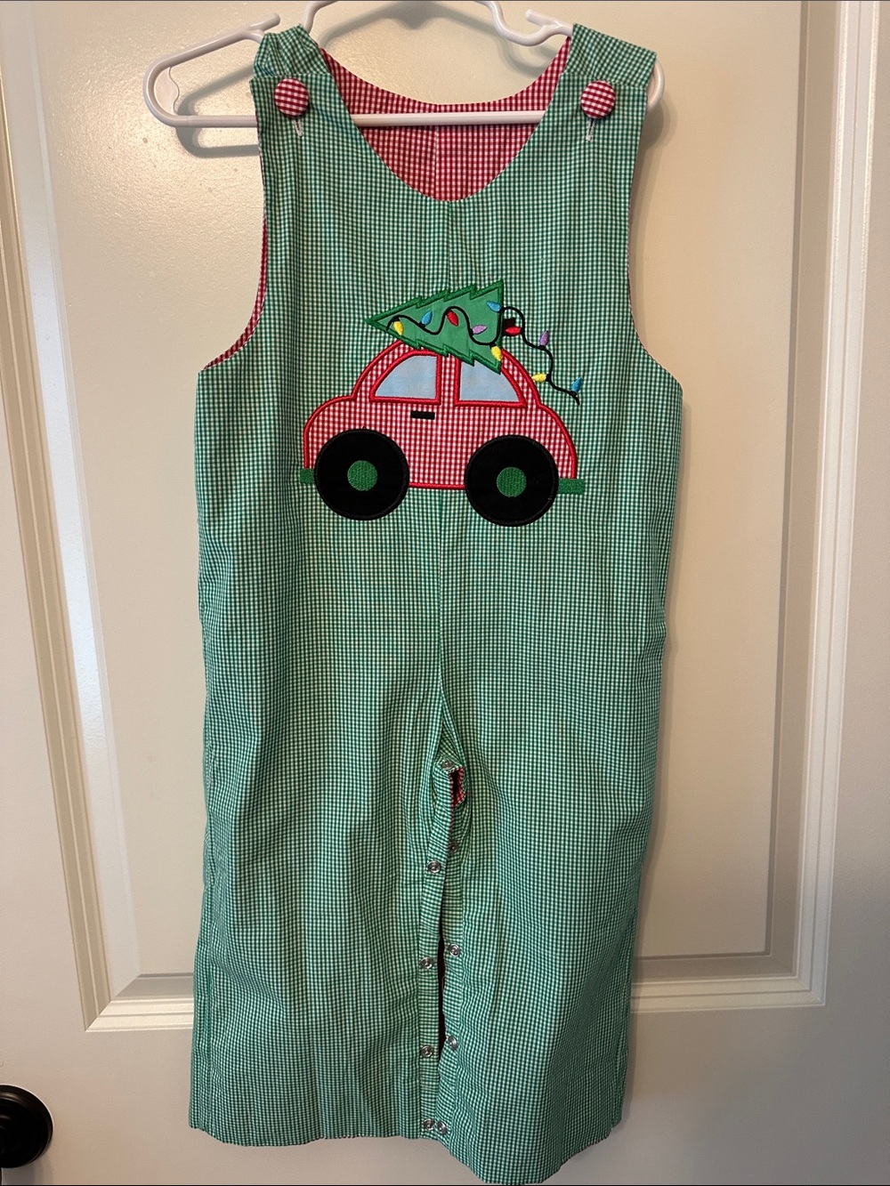 Proper Charlie NWT reversible  Gingham Christmas Car /Santa Appliqué Overalls